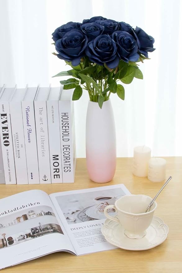 Artificial Rose Flower Artificial Flowers Flower with Long Stem Silk Roses Bouquet for Wedding Bridal Shower Party Home Decoration (Navy Blue, 12 Pcs)
