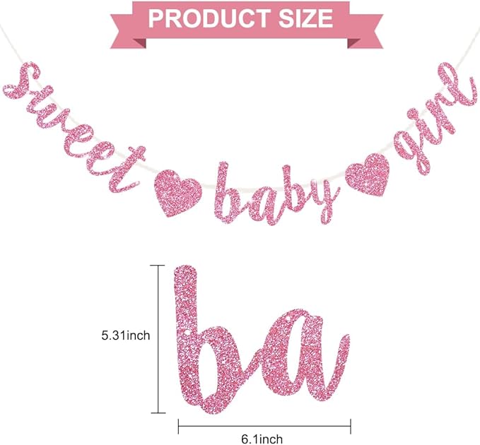 BEISHIDA Pink Glitter Girl Baby Banner,NO DIY, Pre-Strung Baby Gender Party Banner For Girls, Girls Shower Decorations,First Birthday Sweet party supplies