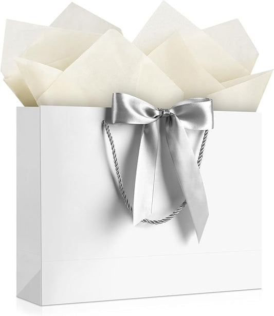 JMANNI Gift Bag, 1PCS Gift Bags Large with Ribbon and 1 Greeting Cards 2 Tissue Paper, Portable Paper Gift Bag with Handles, Birthday Gift Bags,Present Bags for Wedding Party Mothers Day