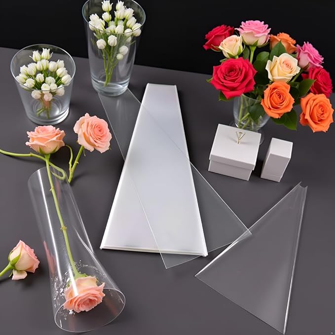100 Pcs Clear Plastic Flower Bouquet Bag Sleeve Transparent Cellophane Bags Rose Packaging Wrap Cellophane Bags for Valentine's Day, Gift Wrapping, Florist Arrangements Supplies Waterproof