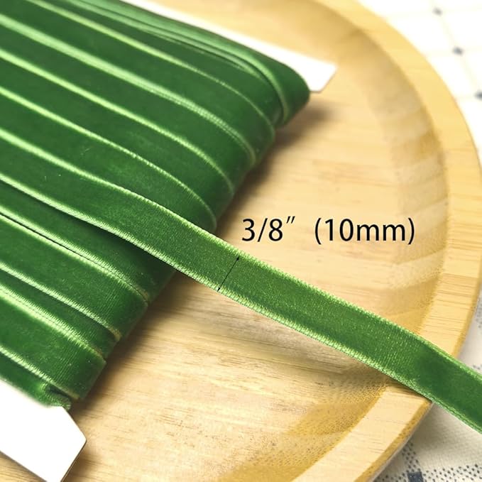 Chenkou Craft Christmas Green 25 Yards 3/8" Velvet Ribbon Lots Bulk (Green, 3/8"(10mm))
