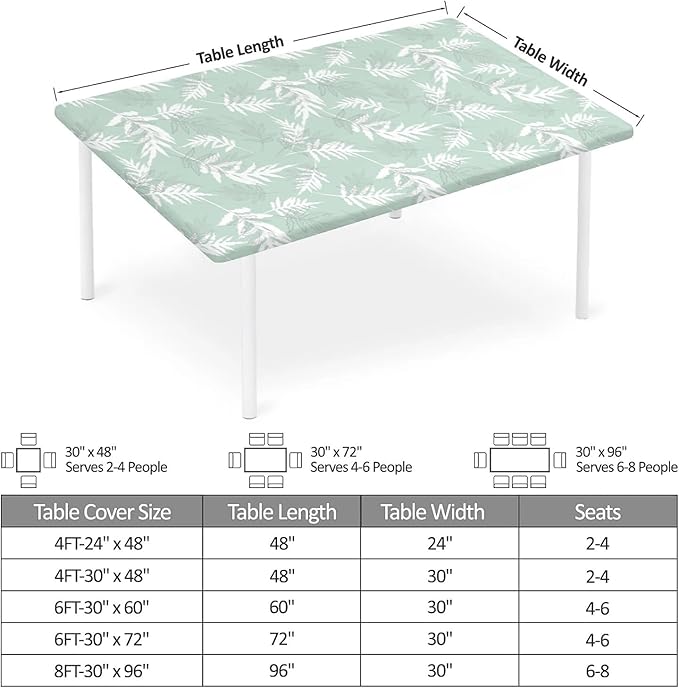 Rectangle Table Cloth Cover Waterproof Elastic Fitted Polyester Fitted Tablecloths for 4 Foot Tables for Indoor,Picnic, Camping, Outdoor （48" x 30"，Palm Leaf）