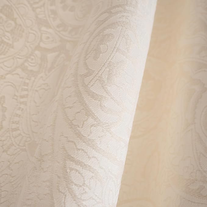 ENJOYBRIDAL Paisley 84 Inch Curtains for Bedroom Living Room Drapes Jacquard Semi Sheer Off White Floor Length Window Curtains 2 Panels Set Rod Pocket Boho Farmhouse Floral Cream Window Treatments