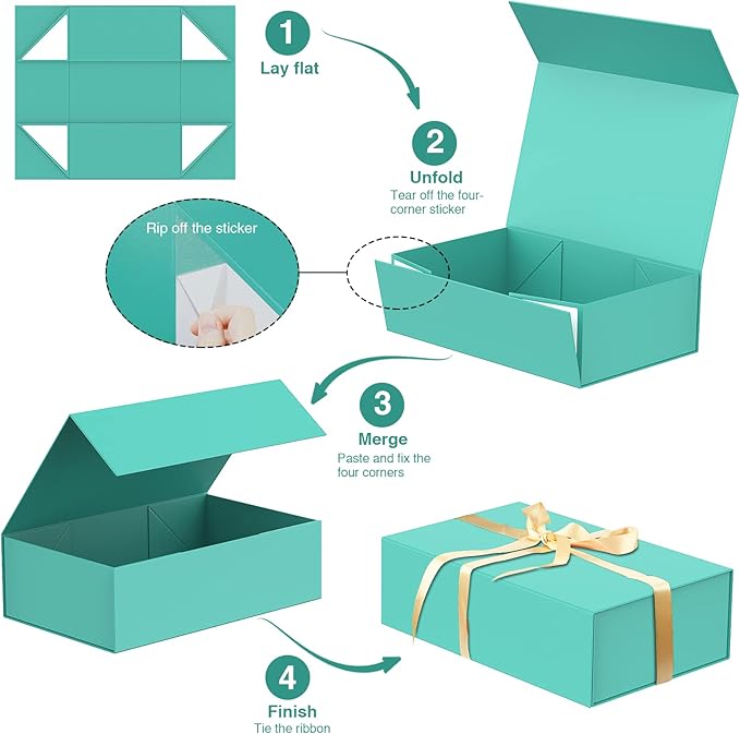 Luxury Large Gift Box 13.8"x9"x4.3" Storage Box Ribbon Magnetic Closure for Luxury Packaging Box for Mother's Day, Birthdays, Bridal Gifts,Weddings