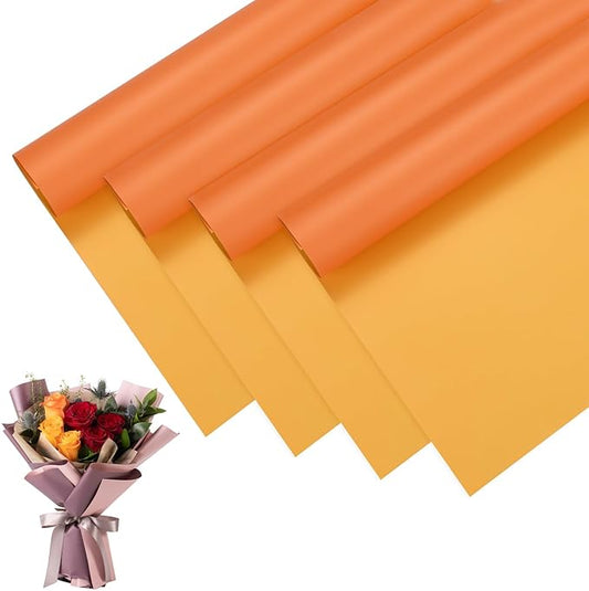 M METERXITY 20 Sheets Flower Wrapping Paper Bouquet, 23 Inch Double-Sided Orange & Apricot BOPP Waterproof Floral Wrapping Paper Flower Packaging DIY for Wedding/Party/Gift Bouquet Wrap Paper