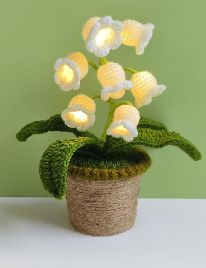 Lily of The Valley Lamp, Crochet Artificial Flower with 7 Little Night Lights, Cute Gifts for Women Wife Girlfriend Birthday Christmas Valentine Mother's Day -Medium