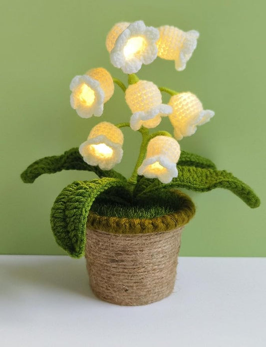 Lily of The Valley Lamp, Crochet Artificial Flower with 7 Little Night Lights, Cute Gifts for Women Wife Girlfriend Birthday Christmas Valentine Mother's Day -Medium