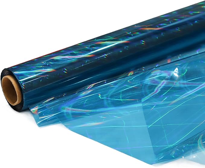 CMFYHM Iridescent Light blue Cellophane Wrap Roll I 34 In X 100 Ft I Extra Wide Colorful Cello Perfect For Baskets,Gifts,Birthday Holiday Wedding Floral, Party Arts Crafts Decoration