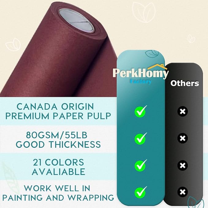PerkHomy Wine Red Kraft Paper Roll 48" x 3,600" (300') for Gift Wrapping Bouquet Flower Art Painting Craft Writing Packaging Shipping 80GSM 55LB (Wine Red, 48" x 300')