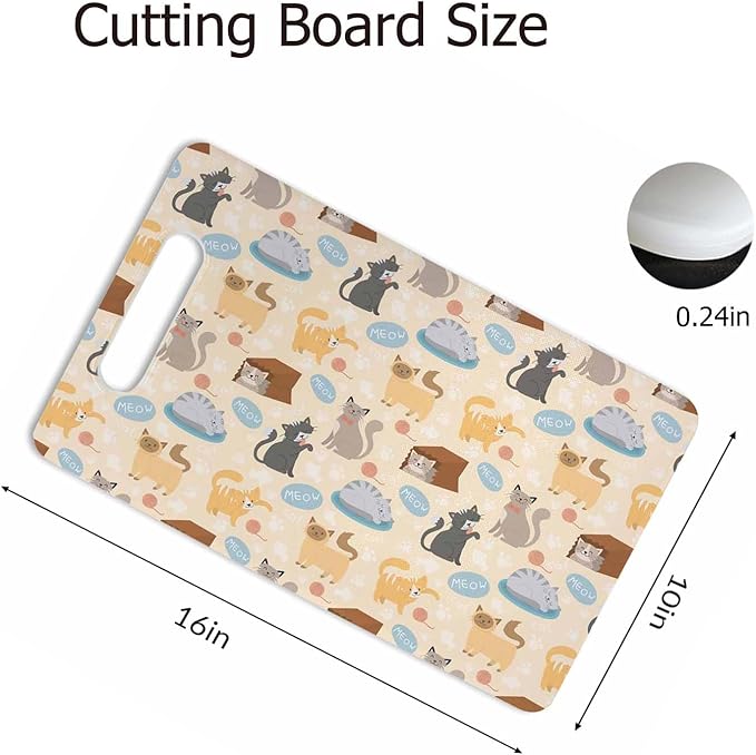 Cartoon Cat Cutting Board Cute Cats Kitten Funny Grip Handle Chopping Boards Cutting Board for Kitchen Plastic 16" x 10" x 0.24"