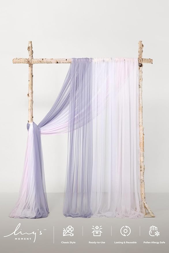 Ling's Moment Wedding Arch Draping Fabric 3 Panels 20Ft Chiffon Fabric,Sheer Draping Fabic for Wedding Arrangement Ceremony Reception Backdrop Party Swag Home Decor (Sage Purple & Provence)