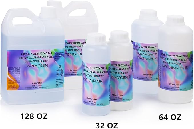 Enova Floral Craft Water and Simulated Fake Water Flower Cast Crystal Epoxy Resin A/B Creates Clear Acrylic Water Simulation for Flower Arrangements (128OZ)
