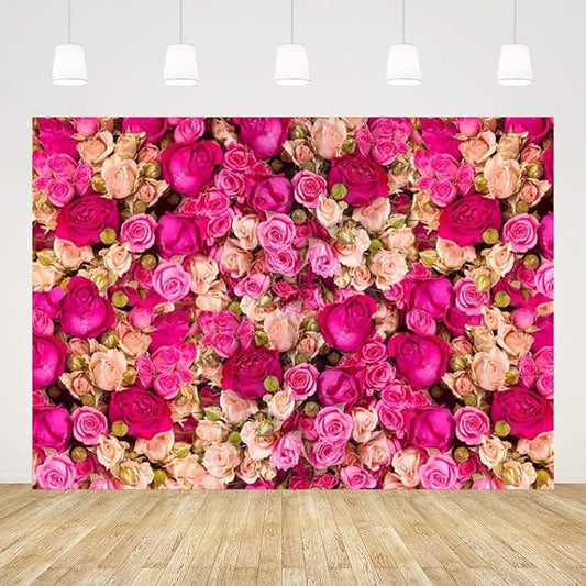 Ticuenicoa 9x6ft Pink Red Rose Flowers Photography Backdrop Valentine's Day Photo Background Baby Shower Wedding Birthday Decoration Bridal Shower Wedding Blossoms Roses Wall Art Photo Booth Props