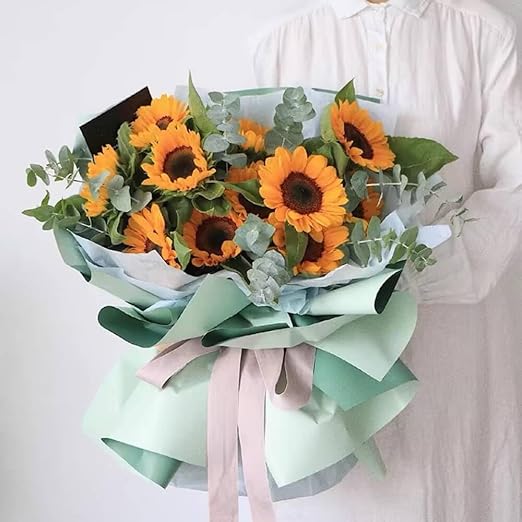 BBJ WRAPS Double Color Flower Wrapping Paper Waterproof Florist Bouquet Packaging Wraps 20 Sheets 23.6x23.6 Inch (Green)