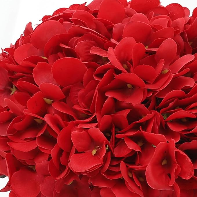 Faux Hydrangea Flowers in Vase, Silk Flowers in Vase with Fake Water for Home Decor Indoor (Red)