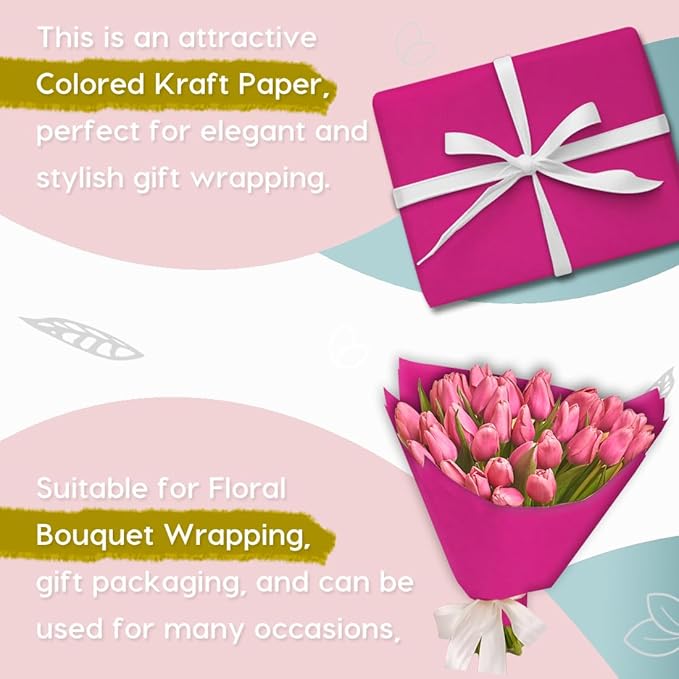 PerkHomy Rose Red Kraft Paper Roll 17.5" x 960" (80') for Gift Wrapping Bouquet Flower Art Painting Craft Writing Packaging Shipping 80GSM 55LB (Rose Red, 17.5" x 80')