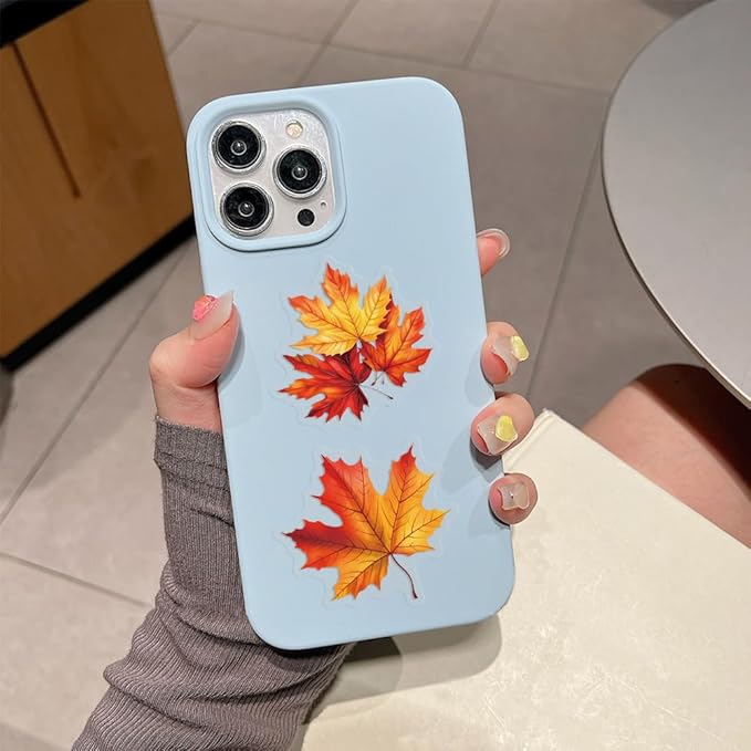 60 Pcs Fall Maple Leaf Stickers, Transparent Autumn Thanksgiving Stickers, Waterproof PET Vinyl Decals for Journaling, Scrapbooking, Laptop, Water Bottle, Gift Tags, Seasonal Decor