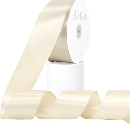 Cream Satin Ribbon, Double Faced 2 Inch X 50 Yards Cream Ribbon, Premium Satin Ribbon for Gift Wrapping, Crafts, Hair Bow Making, Sewing, Flower Bouquet, Wedding Party Decor