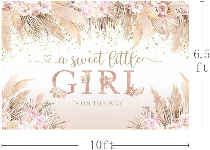 Mocsicka Boho Hello Baby Backdrop Boho Chic Pink Flowers Baby Shower Background A Sweet Little Girl is on The Way Party Cake Table Decorations Photo Booth (10x6.5ft)