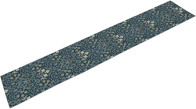 Vintage William Morris Table Runner, Rustic Country Farmhouse Blue Botanical Floral Boho Table Runner for Kitchen Dining Home Party Wedding, 13x108 Inch