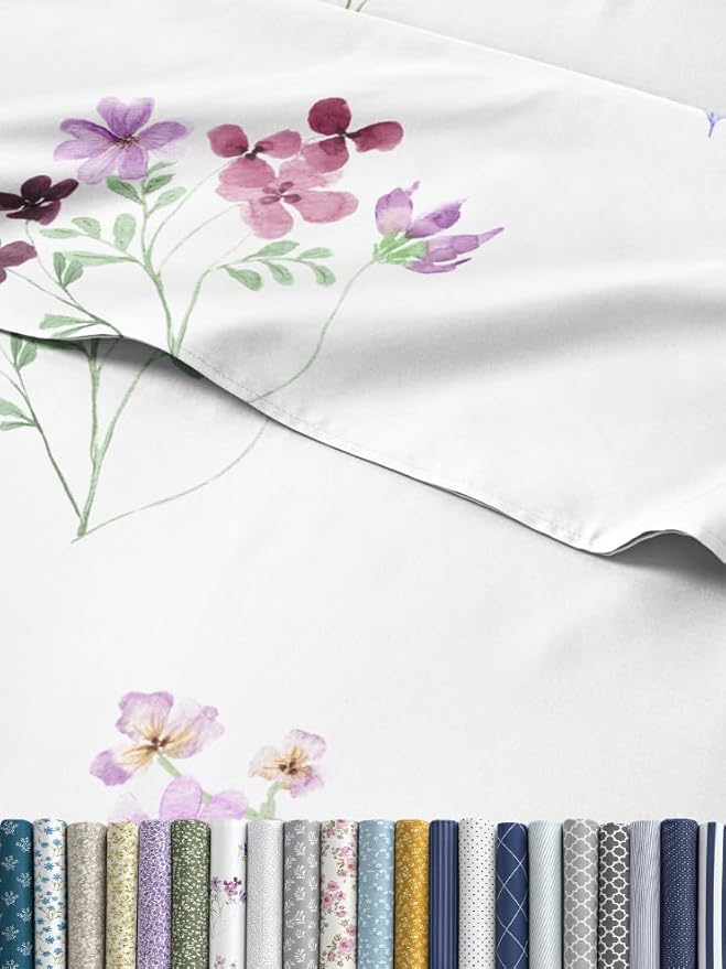 Floral Sheets - Butterfly Floral Bed Sheet Set - 1 Flat, 1 Fitted & 2 Pillowcases w/ Deep Pockets - Wrinkle & Fade Free - Boho Botanical Bedding - Ultra-Soft, Breathable and Cooling - Queen Size Set