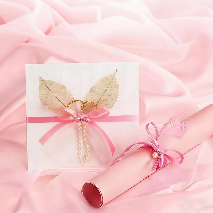 3/8 Inch Pink Ribbon 4 Rolls Total 16 Yards, Mixed Ribbon for Gift Wrapping, Wedding and Birthday Celebrations, Flower Bouquet, Craft Projects, and Christmas Bow-Making