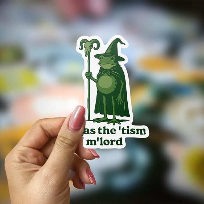 HANDICHI Design 5-Pack 3 Inch ’TWAS The ’Tism M’Lord Stickers – Funny Wizard Frog Meme Vinyl Decals – Neurodivergent Stickers Pack for Laptops, Water Bottles, Journals and Scrapbooks