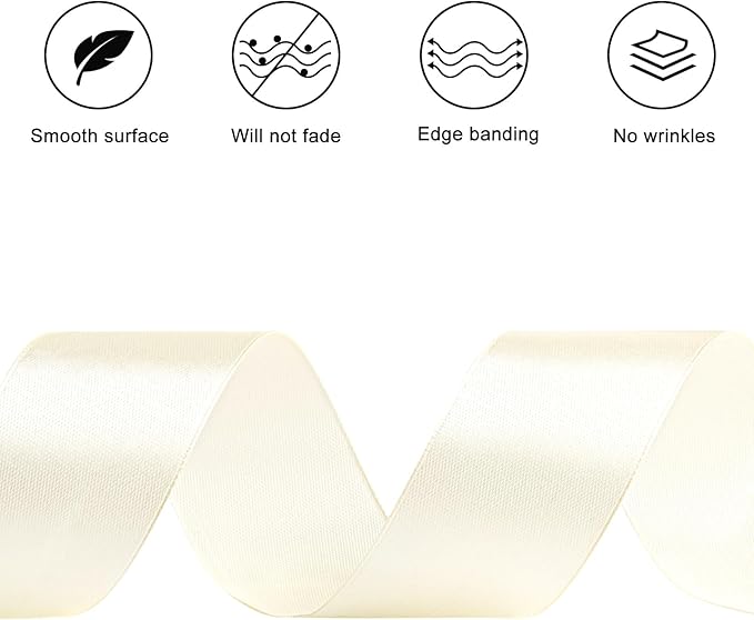 1-1/2 Inches 100 Yards Ivory Satin Ribbon, Solid Fabric Ribbon Roll for Flower Bouquets, Gift Wrapping, Wedding, Handmade Crafts