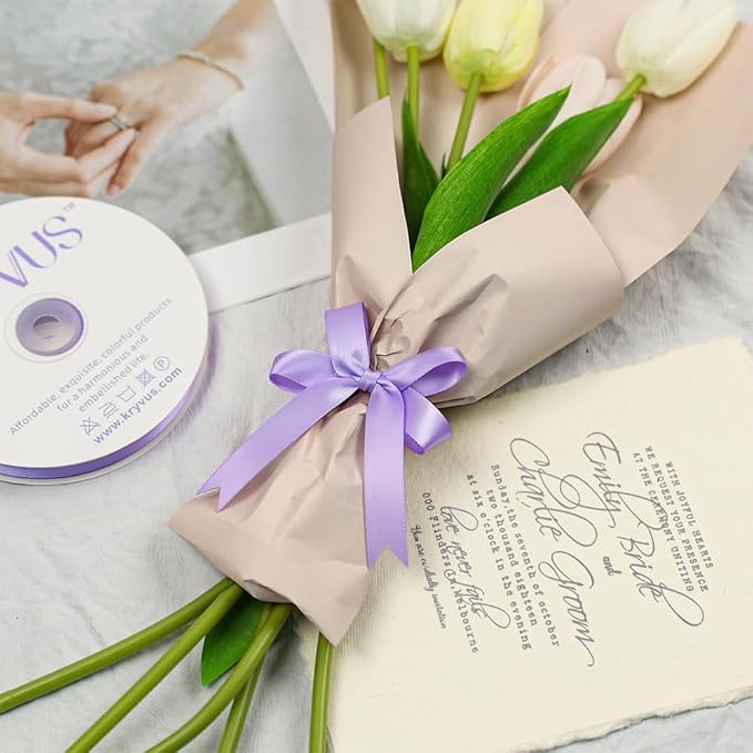 Lilac Satin Ribbon, Double Faced 5/8 Inch X 25 Yards Lilac Ribbon, Premium Satin Ribbon for Gift Wrapping, Crafts, Hair Bow Making, Sewing, Flower Bouquet, Wedding Party Decor