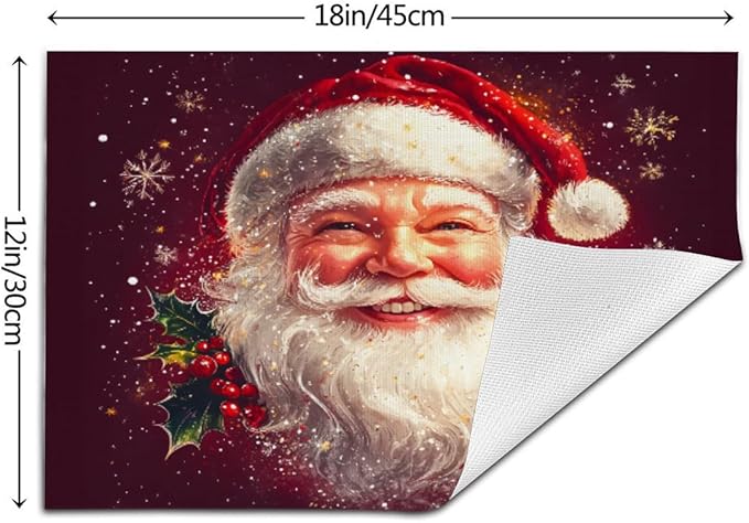 PVC Placemats Set of 4 Wipeable Table Mats Washable Heat Resistant Non Slip Vinyl Dining Table Mat for Kitchen Indoor Outdoor Patio Farmhouse Place Mats Santa Claus Red Xmas Decorative