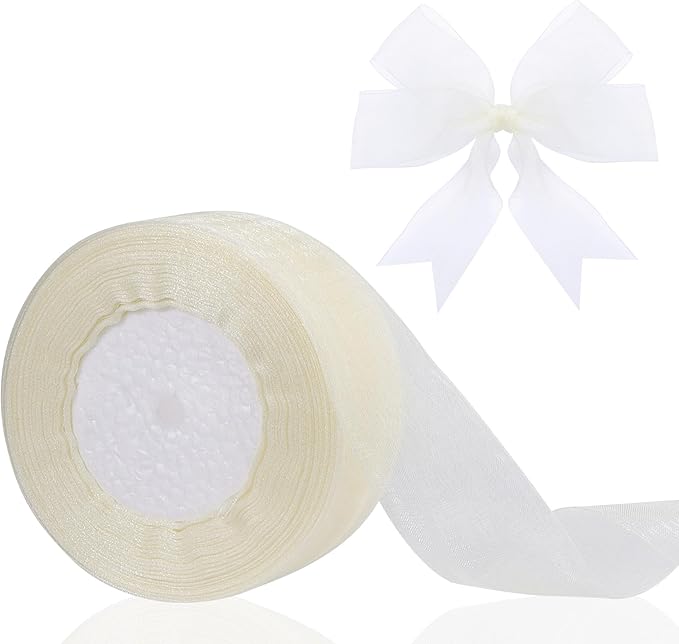 1.5 inch Sheer Organza Ribbon Ivory Chiffon Ribbon for Gift Wrapping Christmas Halloween Decoration Wedding Bouquet Crafts 50 Yards