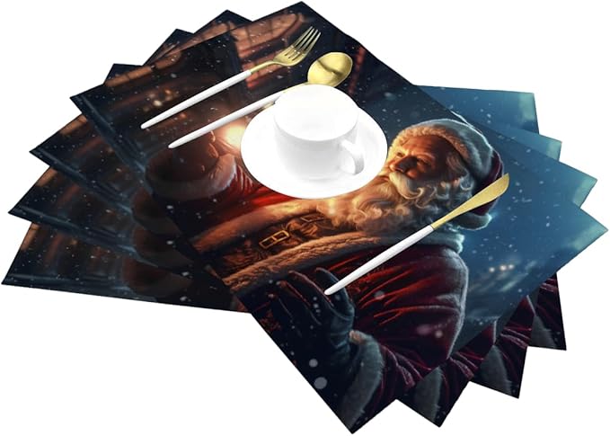 PVC Placemats Set of 1 Wipeable Table Mats Washable Heat Resistant Non Slip Vinyl Dining Table Mat for Kitchen Indoor Outdoor Patio Farmhouse Place Mats Vintage Christmas Santa Claus Decorative