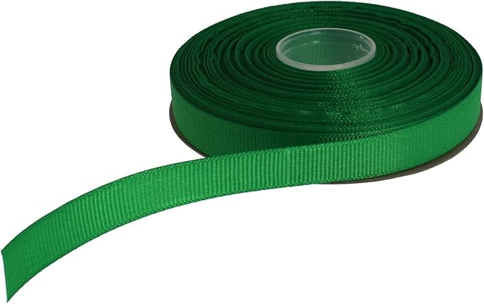 Solid Grosgrain Ribbon 25 Yard Each Roll 100% Polyester Woven Edge (1/2", Green)