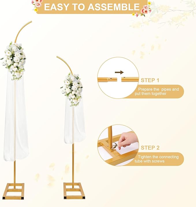 Metal Arch Backdrop Stand, Gold Curved Top Wedding Arch Set of 2 (7.5FT/6.2FT) Wedding Arches Frames for Ceremony, Baby Shower,Birthday Party, Anniversary Graduation Decorations