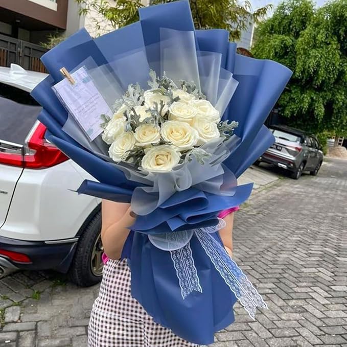 WRAPAHOLIC 20 Sheets Flower Wrapping Paper - 22.4 x 22.4 inch Pure Royal Blue Water-Resistant Floral Bouquet Wrapping Paper, Florist Supplies Packaging for Wedding Birthday Gift DIY