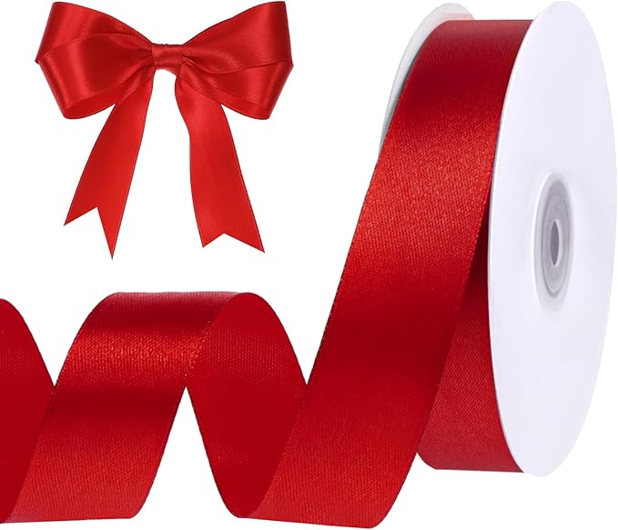 Red Ribbon 1 Inch 50 Yards Craft Polyester Christmas Satin Ribbon Red Bows for Wedding Outdoor Patio Decor Wreath Hair Bows Crafts Gift Wrapping DIY Projects