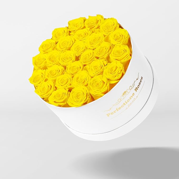 Perfectione Roses 27 Roses in a Box, Mothers Day Rose, Preserved Flowers for Her, Flowers for Delivery Birthday Gifts for Women (Yellow)