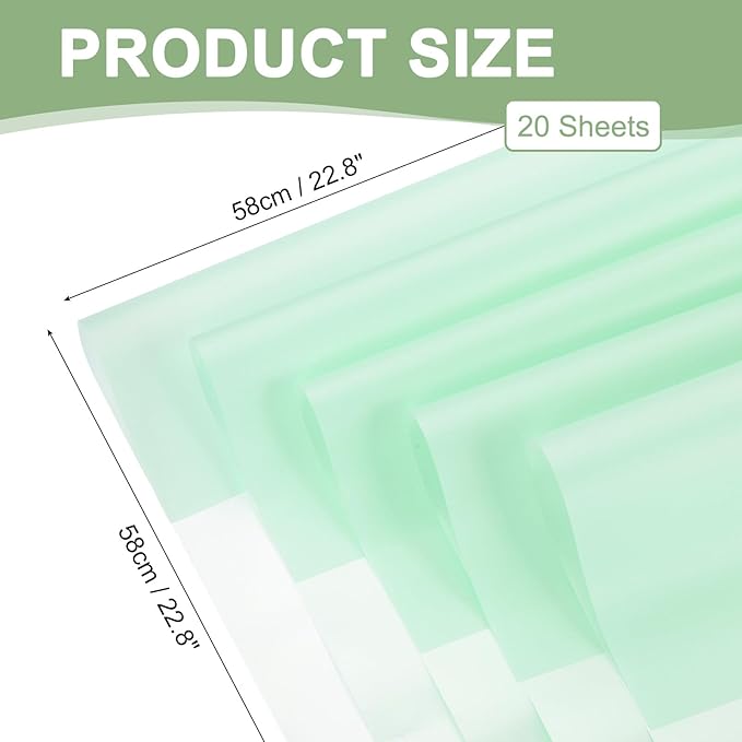 PATIKIL 22.8 x 22.8 Inch Flower Wrapping Paper, 20 Pcs Iridescent Double Sided Florist Bouquet Packaging Waterproof Florist Supplies DIY Crafts Gift Packaging Gift Box Wedding, Light Green