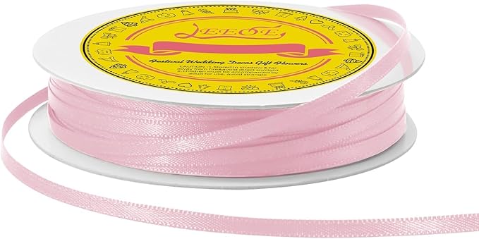 Double Face Lt.Pink Satin Thin Ribbon 1/8 inch X 50 Yards Polyester Lt.Pink Ribbon for Gift Wrapping Very Suitable for Weddings Party Hair Bow Invitation Decorations and More