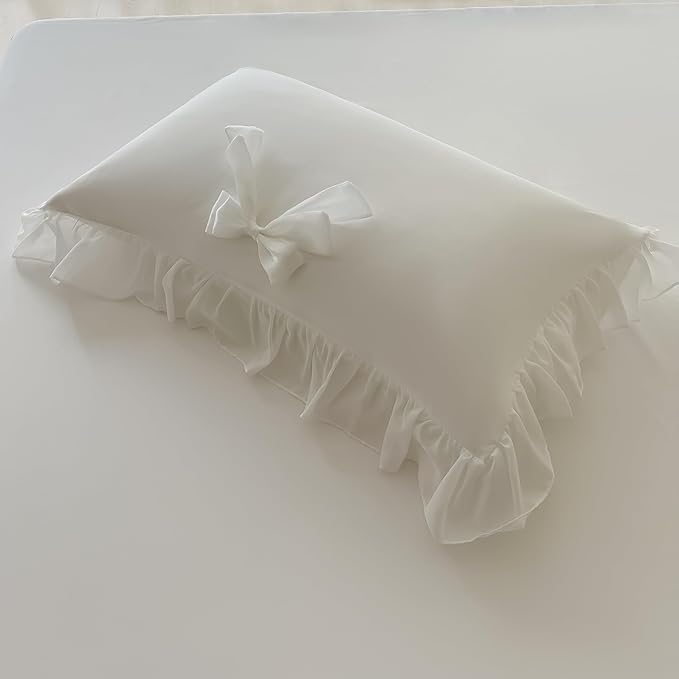 Girls Lace Bedding,Full Comforter Cover Set, Chic Ruffled Duvet Cover with Lovely Bow,Princess Style 1 Duvet Cover with 2 Pillowcases, No Comforter-White,Full Size