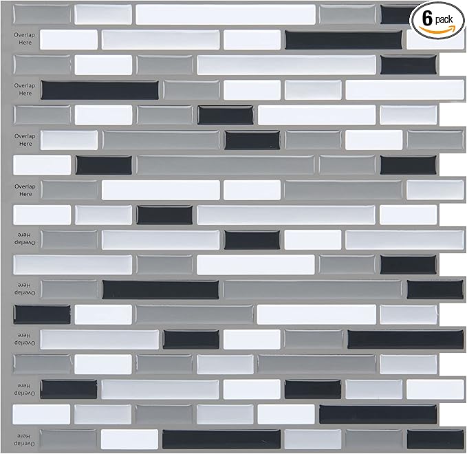 Art3d 12" x 12" Peel and Stick Tile Kitchen Backsplash Sticker Gray Brick (6 Tiles)