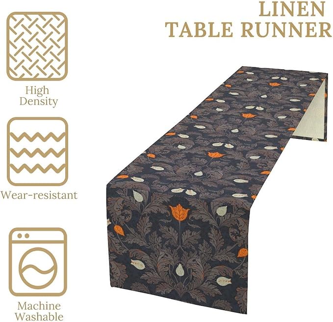Vintage William Morris Table Runner, Retro Botanical Floral Plant Nature Design Table Runner for Kitchen Dining Wedding, 13x120 Inch