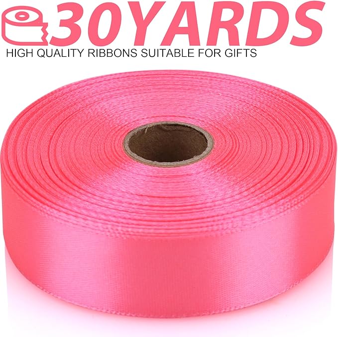 7/8 Inch 30 Yards Pink Satin Craft Ribbon-Single Face Polyester Ribbon for Handmade Roses,Gift Wrapping,Timeless Flower,Bouquets,Wedding and Party Decoration