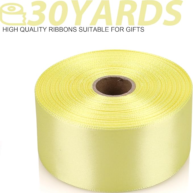 1-1/2 Inch 30 Yards Rice Yellow Solid Satin Ribbon for Gift Wrapping,Craft Floral Bouquets,Wedding Party,Timeless Flower,Decoration Floral Hair,Balloons
