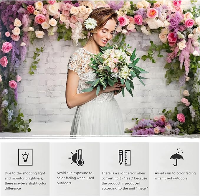 YongFoto Retro White Brick Wall Floral Arch Backdrop 7x5ft Rose Flowers Vine Leaves Photography Background Birthday Bridal Shower Wedding Party Banner Room Decor Portraits Photoshoot Wallpaper