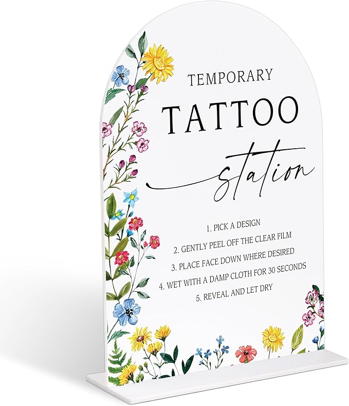 Acrylic Wedding Signs Temporary Tattoo Station Sign, 6x8" Floral Themed Arch Acrylic Table Decor, Love Is In Bloom & Baby In Bloom Decorations for Baby Shower Bridal Shower Engagement