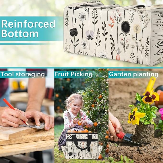 Garden Tool Bag Organizer Garden Tote Bag with Pockets Flowers Herbs Plant Tool Storage Organizer Gardening Tool Kit Holder 13" x 6.8" x 2.8"