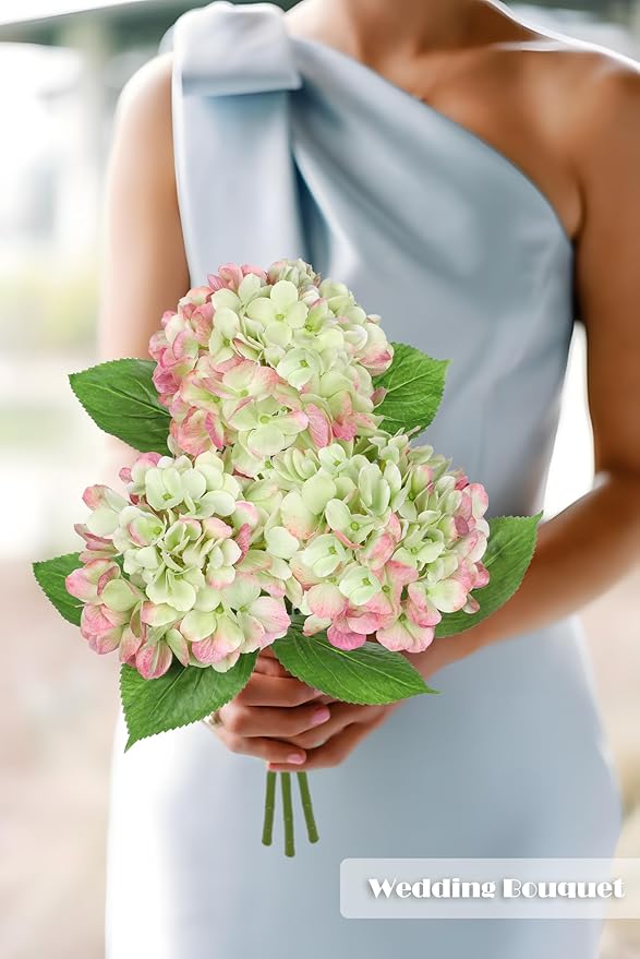 Oairse 3Pcs Green Hydrangea Artificial Flowers 19.7 in Real Touch Faux Hydrangea Stems Silk Flowers with Stems Fake Green Flowers Bouquet for Floral Arrangements Table Centerpieces Wedding Home Decor