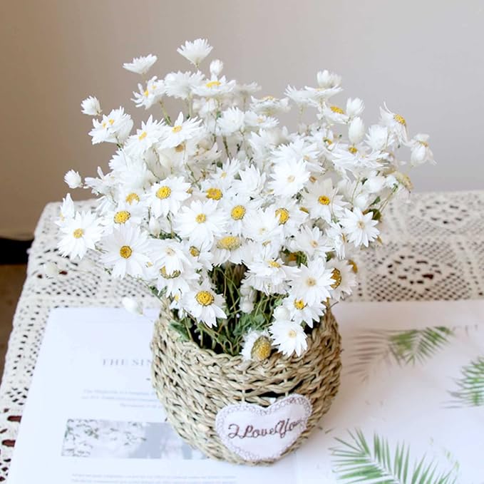 Dried Daisy Flowers Bouquet, 150+ Dry White Flowers, Artificial Sunflowers, 17'' Natural Gerber Daisies Arrangements for Farmhouse Vase Decor, Wedding, DIY Home Office Party Decoration