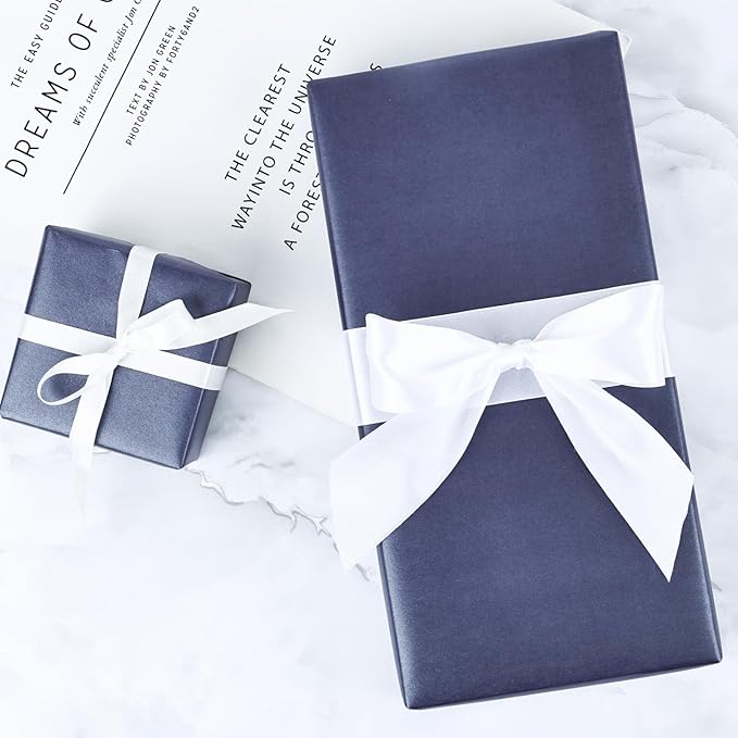 NESCCI Dark Blue Matte Wrapping Paper,Solid Color Pearly-Lustre Paper-3 Roll,17 Inches X 32.8 Feet Per roll.Gift Wrapping Paper,Perfect for Wedding,Valentine's Day,Birthday, Christmas,Baby Shower